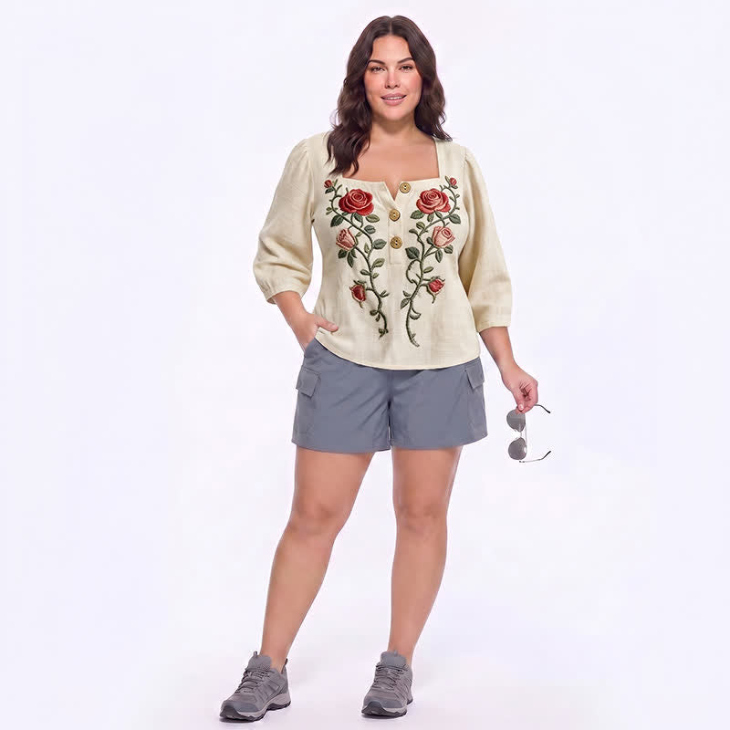 Bluse mit Blumenmuster und eckigem Ausschnitt in Übergröße - image 6