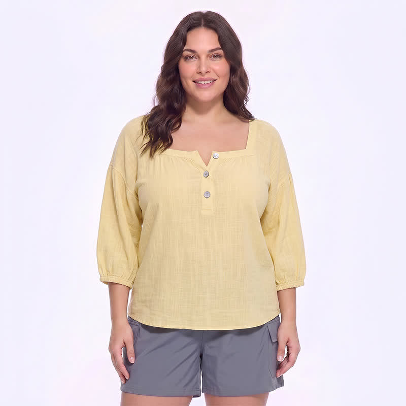 Bluse mit Blumenmuster und eckigem Ausschnitt in Übergröße - B - 5XL - image 0