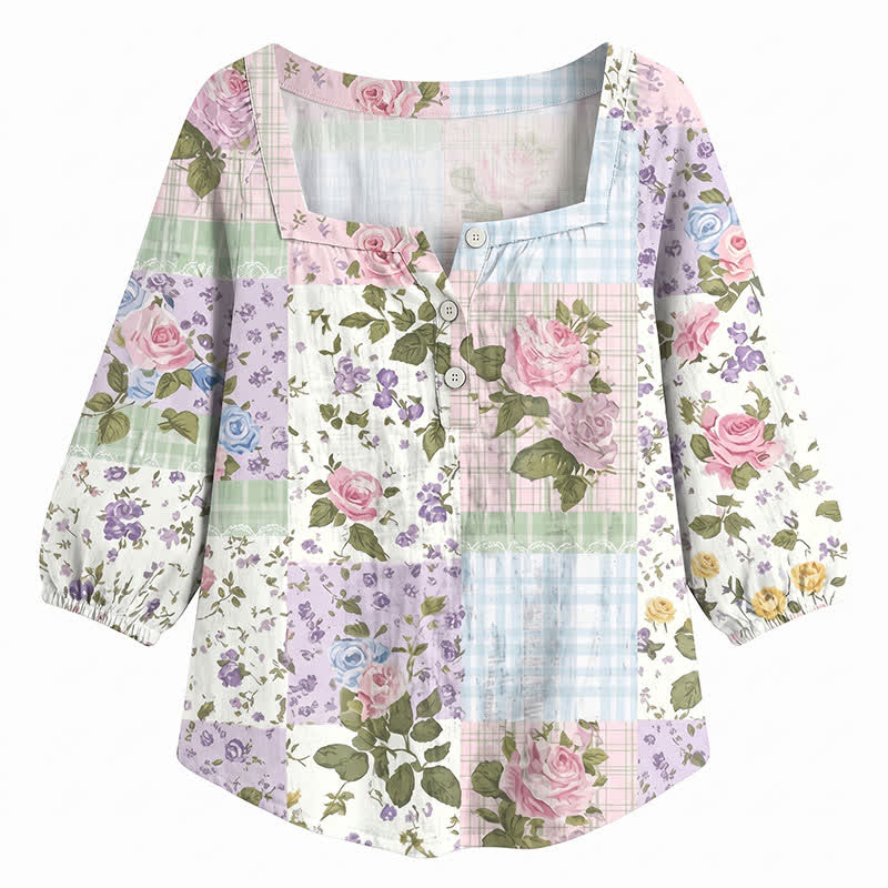 Bluse mit Blumenmuster und eckigem Ausschnitt in Übergröße - image 28