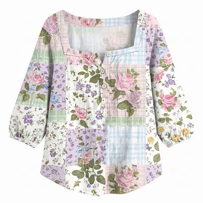 Bluse mit Blumenmuster und eckigem Ausschnitt in Übergröße - image 28