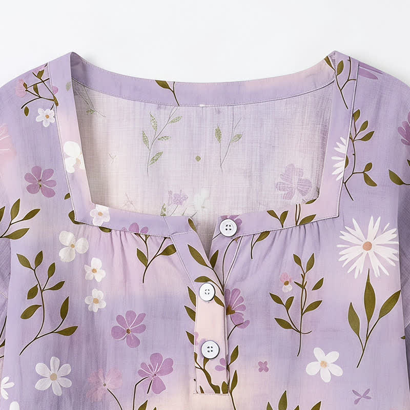Bluse mit Blumenmuster und eckigem Ausschnitt in Übergröße - image 30