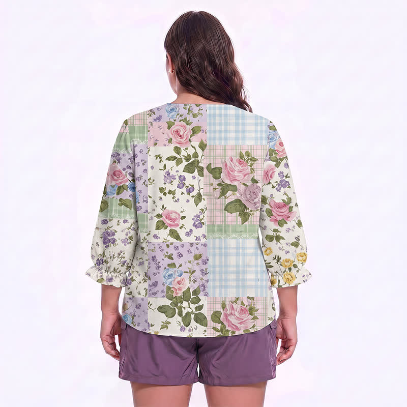 Bluse mit Blumenmuster und eckigem Ausschnitt in Übergröße - image 21