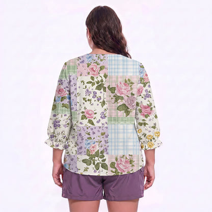 Bluse mit Blumenmuster und eckigem Ausschnitt in Übergröße - image 21