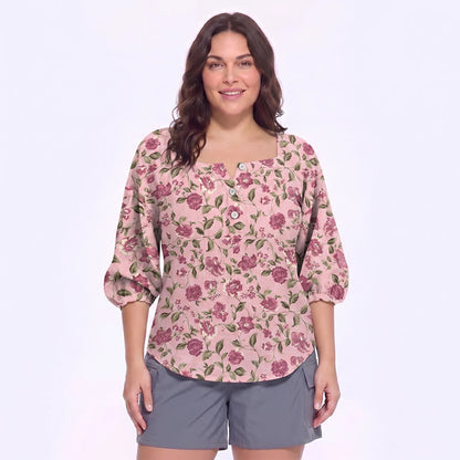 Bluse mit Blumenmuster und eckigem Ausschnitt in Übergröße - C - 5XL - image 16