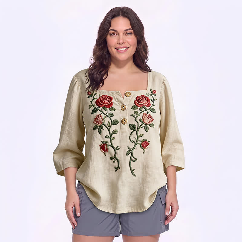 Bluse mit Blumenmuster und eckigem Ausschnitt in Übergröße - A - 5XL - image 4