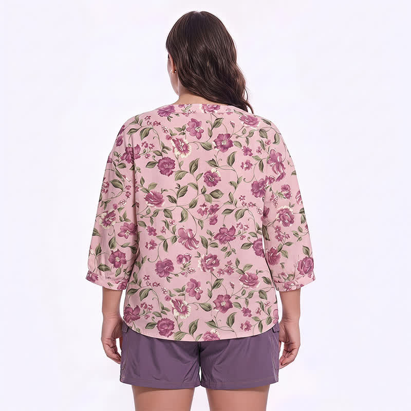 Bluse mit Blumenmuster und eckigem Ausschnitt in Übergröße - image 17