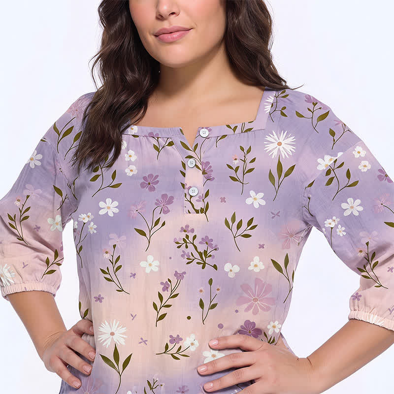 Bluse mit Blumenmuster und eckigem Ausschnitt in Übergröße - image 15
