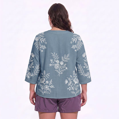 Bluse mit Blumenmuster und eckigem Ausschnitt in Übergröße - image 9