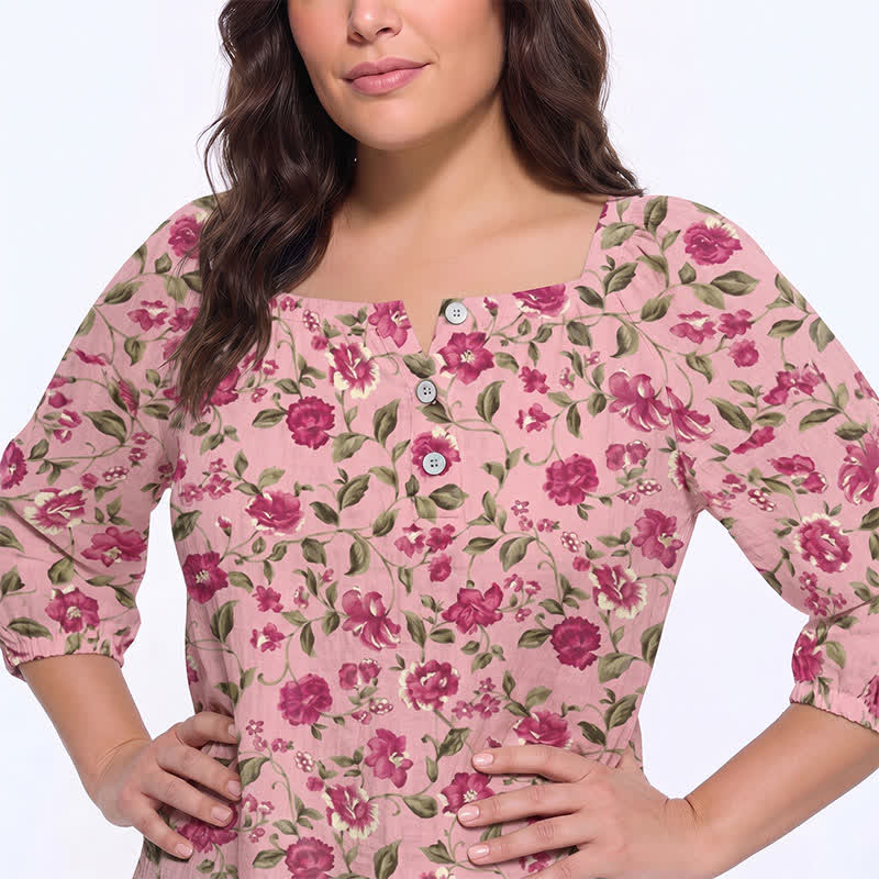 Bluse mit Blumenmuster und eckigem Ausschnitt in Übergröße - image 19