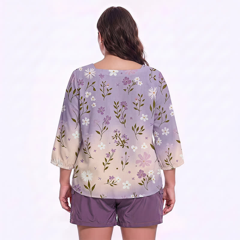 Bluse mit Blumenmuster und eckigem Ausschnitt in Übergröße - image 12