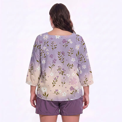 Bluse mit Blumenmuster und eckigem Ausschnitt in Übergröße - image 12
