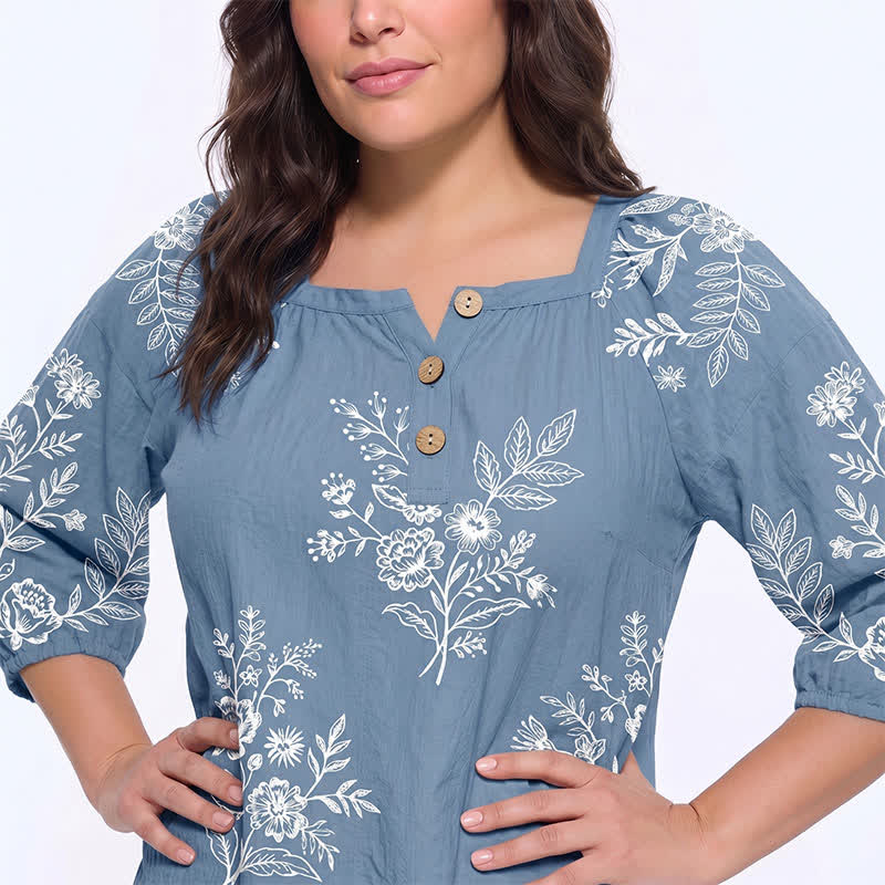 Bluse mit Blumenmuster und eckigem Ausschnitt in Übergröße - image 11