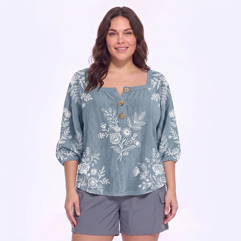 Bluse mit Blumenmuster und eckigem Ausschnitt in Übergröße - D - 5XL - image 8