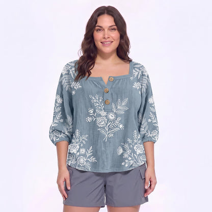 Bluse mit Blumenmuster und eckigem Ausschnitt in Übergröße - D - 5XL - image 8