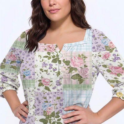 Bluse mit Blumenmuster und eckigem Ausschnitt in Übergröße - image 23
