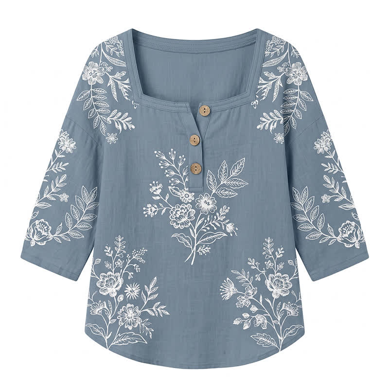 Bluse mit Blumenmuster und eckigem Ausschnitt in Übergröße - image 27