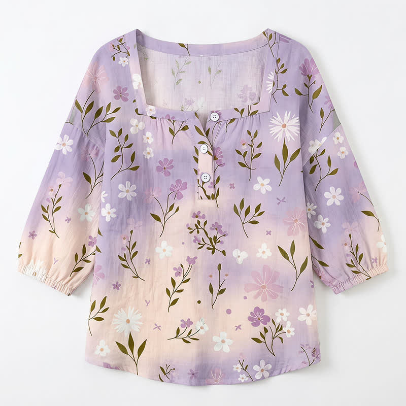 Bluse mit Blumenmuster und eckigem Ausschnitt in Übergröße - image 24