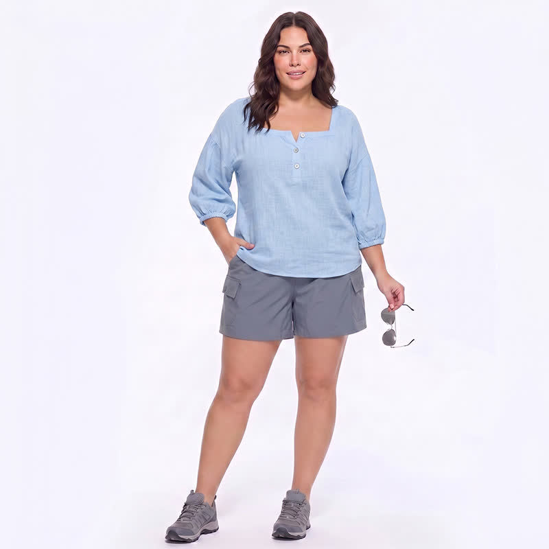 Lässige Bluse in Übergröße mit eckigem Ausschnitt und Knopfleiste - image 6