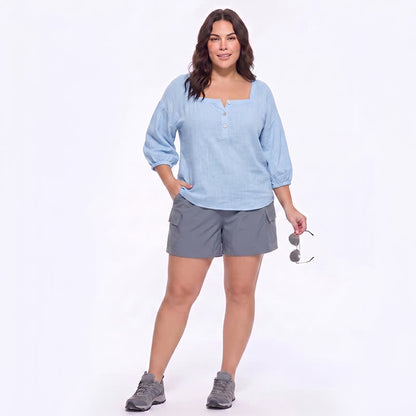 Lässige Bluse in Übergröße mit eckigem Ausschnitt und Knopfleiste - image 6