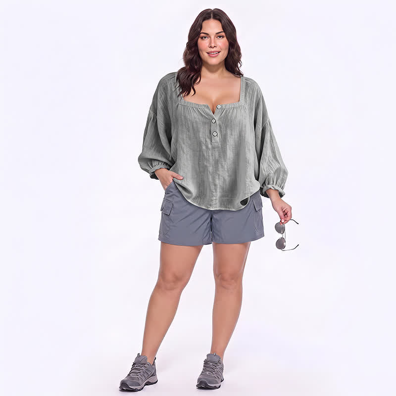 Lässige Bluse in Übergröße mit eckigem Ausschnitt und Knopfleiste - image 14
