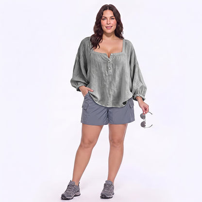 Lässige Bluse in Übergröße mit eckigem Ausschnitt und Knopfleiste - image 14