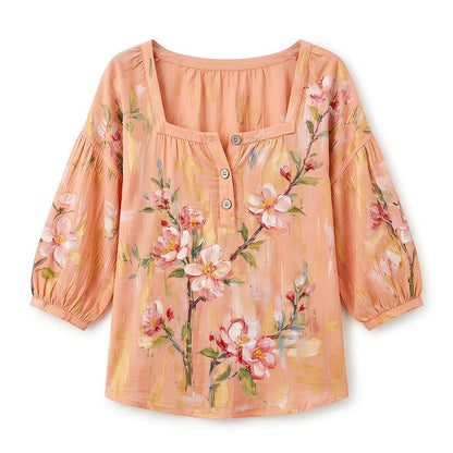 Lässige Bluse in Übergröße mit eckigem Ausschnitt und Knopfleiste - image 24