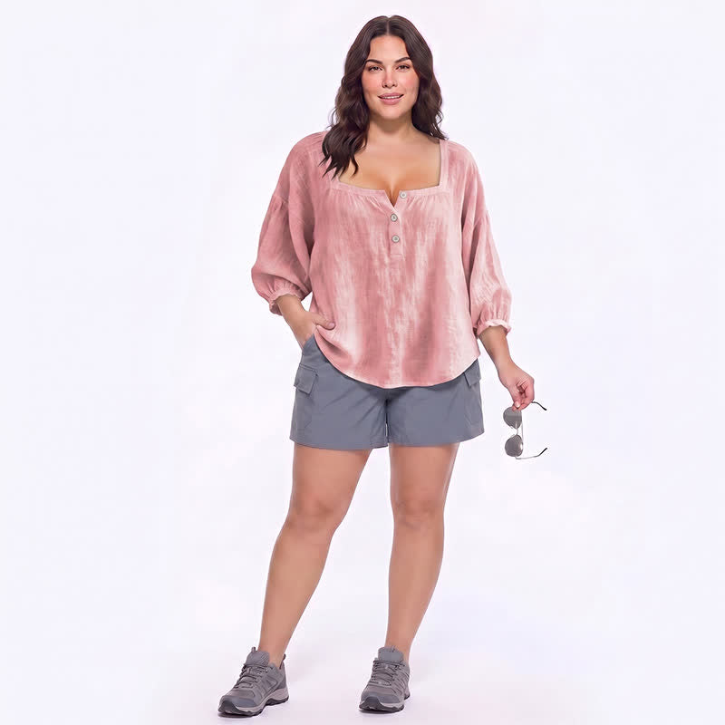 Lässige Bluse in Übergröße mit eckigem Ausschnitt und Knopfleiste - image 2