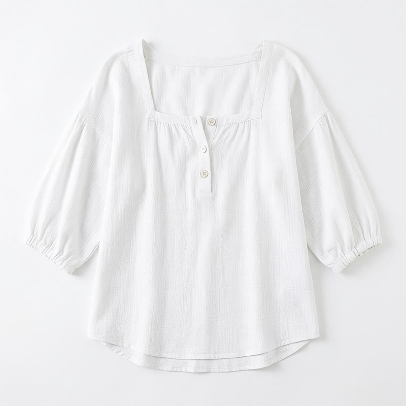 Lässige Bluse in Übergröße mit eckigem Ausschnitt und Knopfleiste - image 23