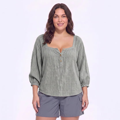 Lässige Bluse in Übergröße mit eckigem Ausschnitt und Knopfleiste - B - 5XL - image 12