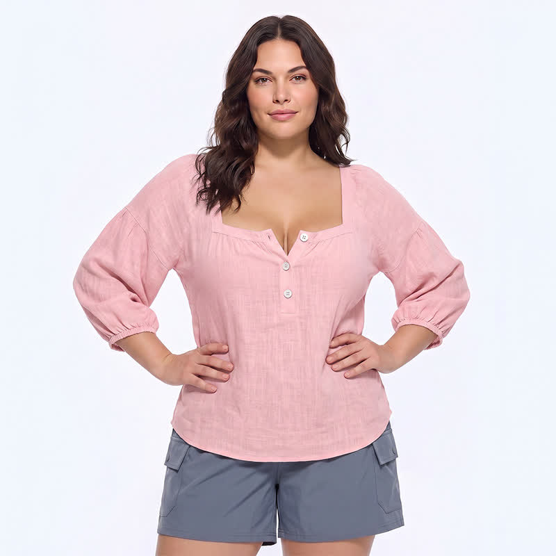 Lässige Bluse in Übergröße mit eckigem Ausschnitt und Knopfleiste - A - 5XL - image 0