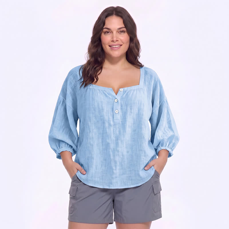 Lässige Bluse in Übergröße mit eckigem Ausschnitt und Knopfleiste - C - 5XL - image 4
