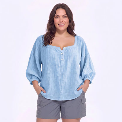 Lässige Bluse in Übergröße mit eckigem Ausschnitt und Knopfleiste - C - 5XL - image 4