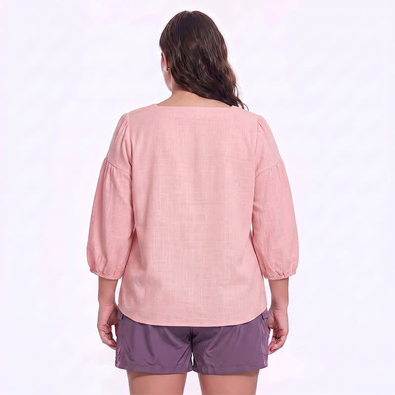 Lässige Bluse in Übergröße mit eckigem Ausschnitt und Knopfleiste - image 1