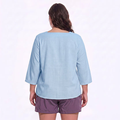Lässige Bluse in Übergröße mit eckigem Ausschnitt und Knopfleiste - image 5