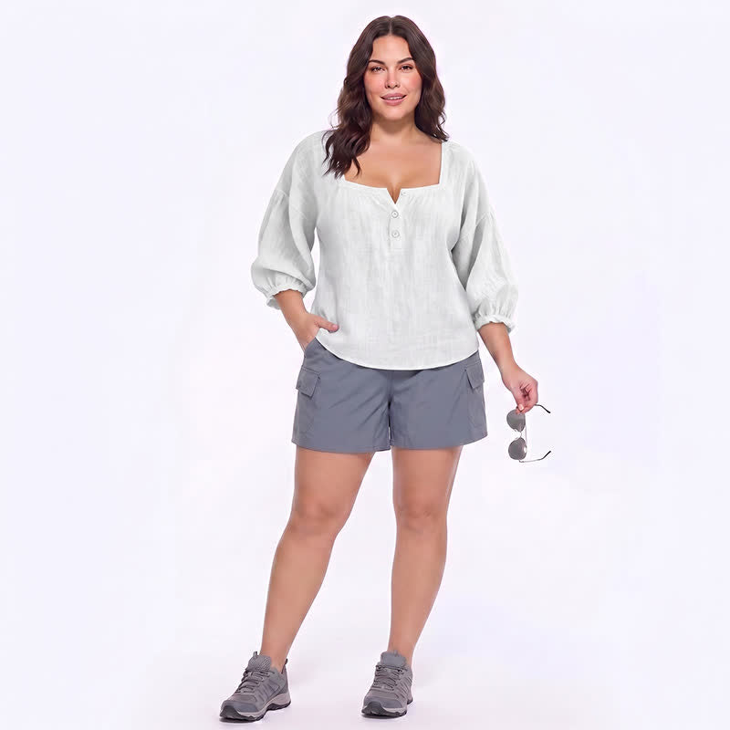 Lässige Bluse in Übergröße mit eckigem Ausschnitt und Knopfleiste - image 10