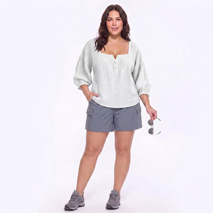 Lässige Bluse in Übergröße mit eckigem Ausschnitt und Knopfleiste - image 10
