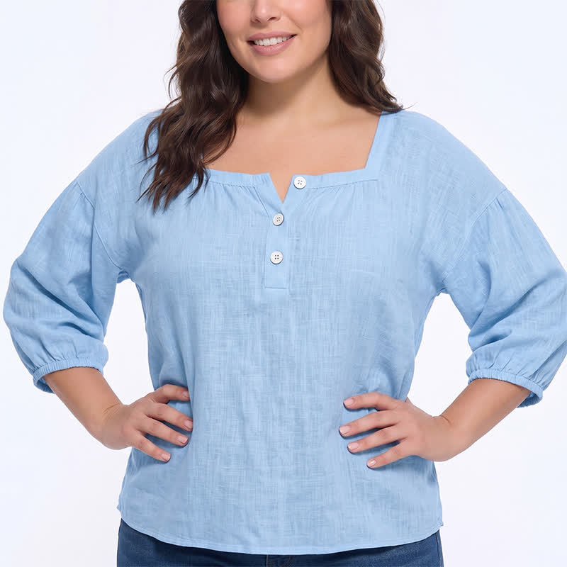 Lässige Bluse in Übergröße mit eckigem Ausschnitt und Knopfleiste - image 7