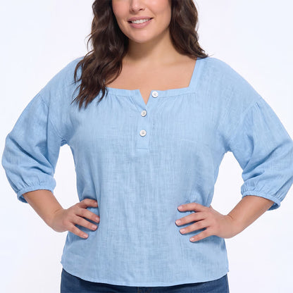 Lässige Bluse in Übergröße mit eckigem Ausschnitt und Knopfleiste - image 7