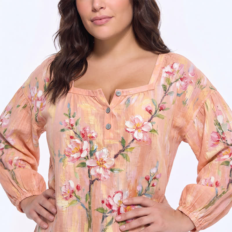 Lässige Bluse in Übergröße mit eckigem Ausschnitt und Knopfleiste - image 22