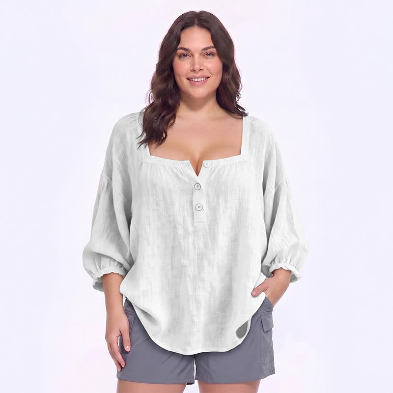 Lässige Bluse in Übergröße mit eckigem Ausschnitt und Knopfleiste - D - 5XL - image 8