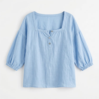 Lässige Bluse in Übergröße mit eckigem Ausschnitt und Knopfleiste - image 26