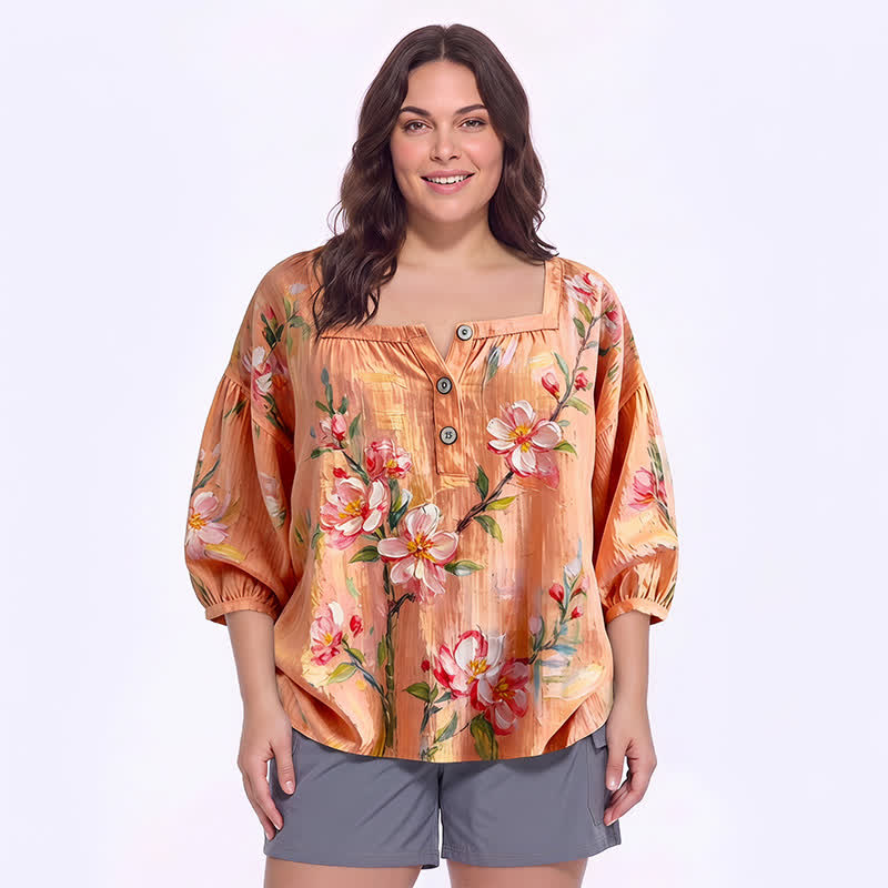 Lässige Bluse in Übergröße mit eckigem Ausschnitt und Knopfleiste - E - 5XL - image 20