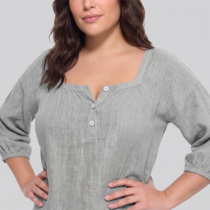 Lässige Bluse in Übergröße mit eckigem Ausschnitt und Knopfleiste - image 15