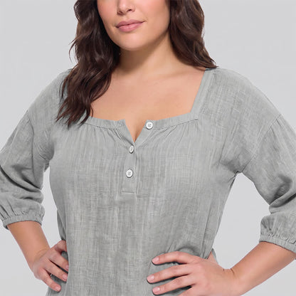 Lässige Bluse in Übergröße mit eckigem Ausschnitt und Knopfleiste - image 15