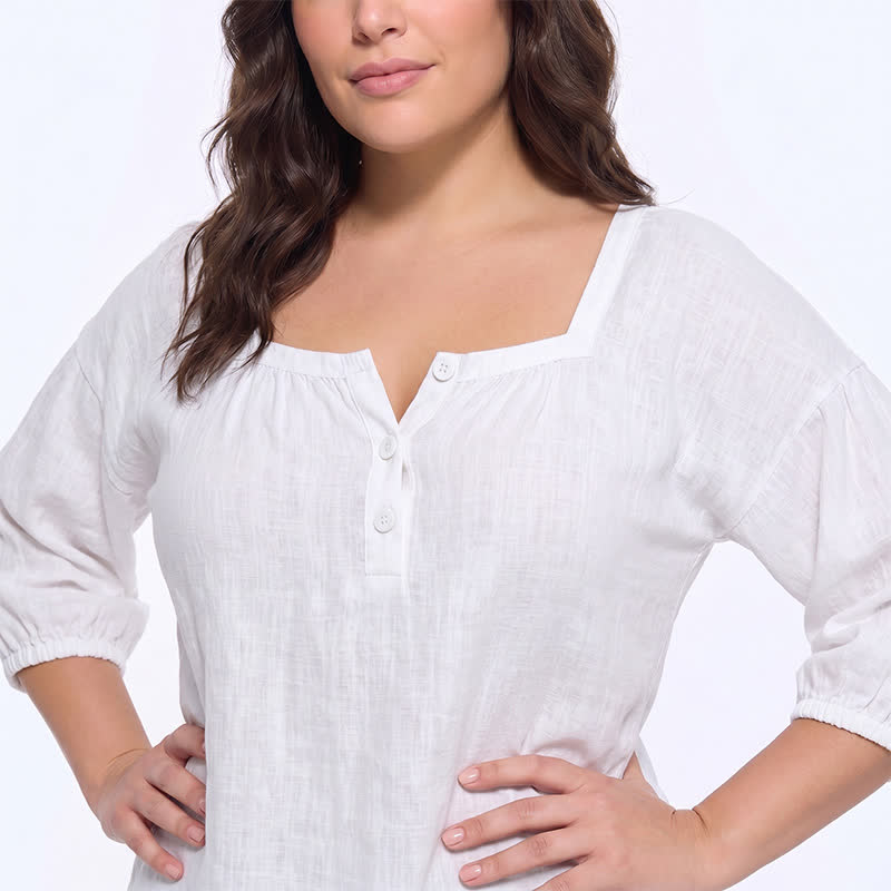 Lässige Bluse in Übergröße mit eckigem Ausschnitt und Knopfleiste - image 11