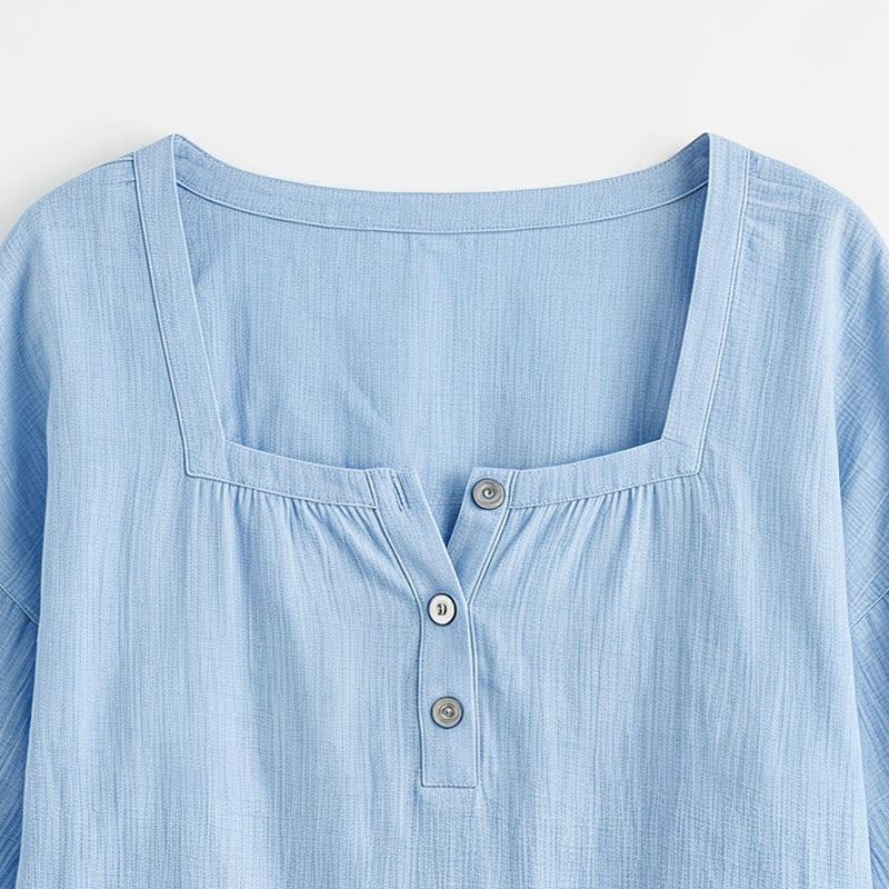 Lässige Bluse in Übergröße mit eckigem Ausschnitt und Knopfleiste - image 29