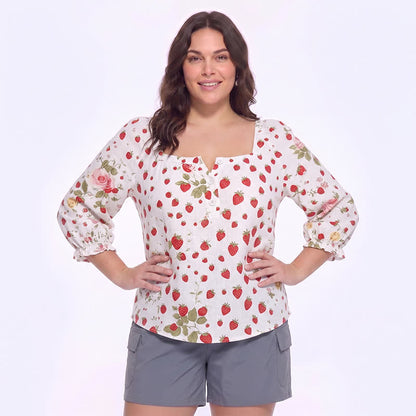 Lässige Bluse in Übergröße mit eckigem Ausschnitt und Knopfleiste - F - 5XL - image 16