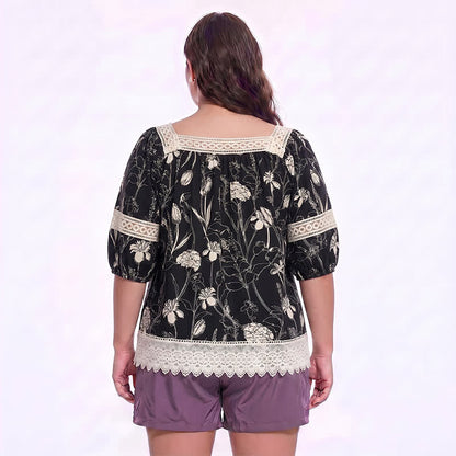 Vintage Bluse mit floraler Spitze und eckigem Ausschnitt - image 1