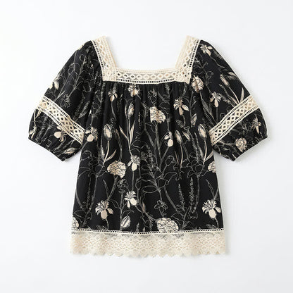 Vintage Bluse mit floraler Spitze und eckigem Ausschnitt - image 9