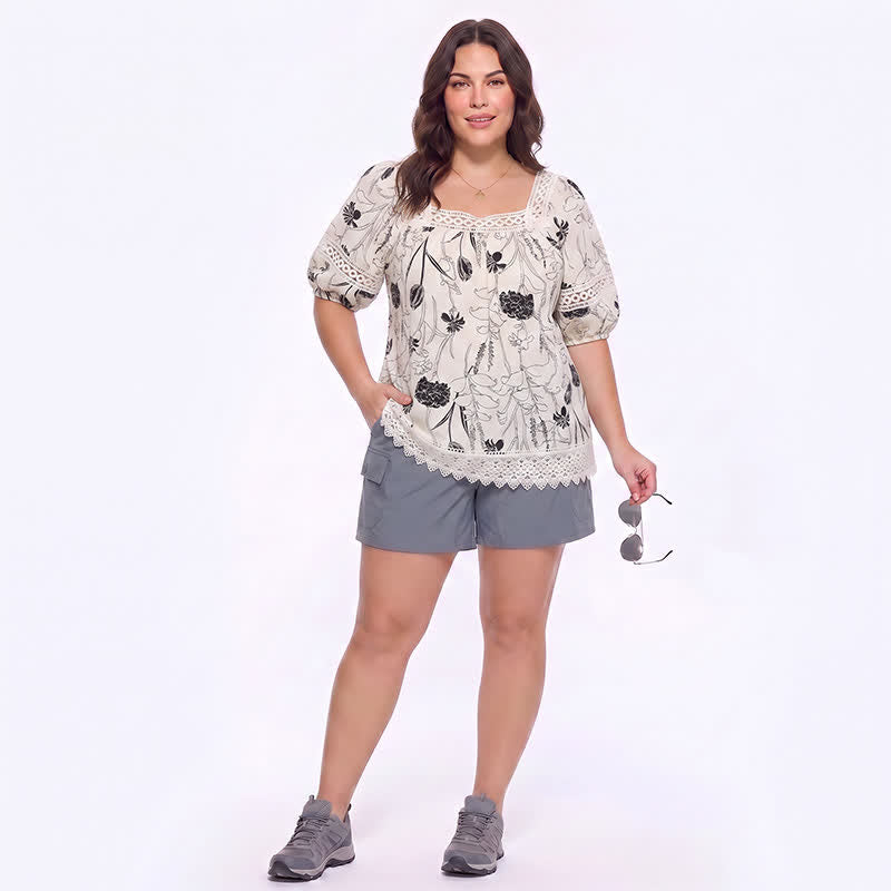Vintage Bluse mit floraler Spitze und eckigem Ausschnitt - image 6